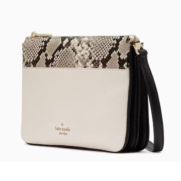 KATE SPADE Leila Mixed Material Triple Gusset Crossbody in Parchment NWOT - Picture 2 of 8
